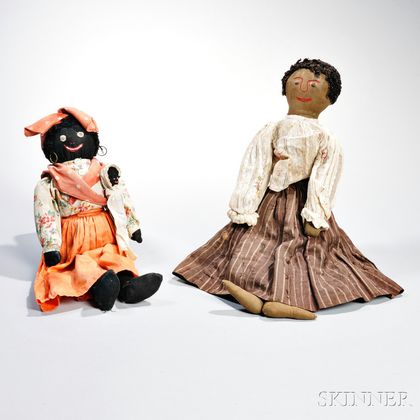 Two Primitive Black Girl Cloth Dolls