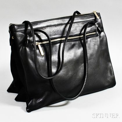 Armani Black Leather "Milan" Tote Bag