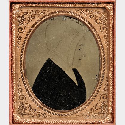 Sixth-plate Tinted Ambrotype of a Justus DaLee Folk Portrait Profile of Mrs. Sarah Dodge