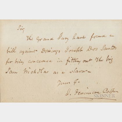 James Fenimore Cooper Signed Letter to a Gentleman