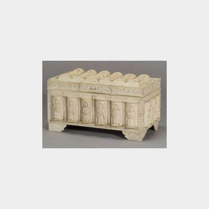 Continental Gothic Revival Carved Ivory and Bone Veneered Casket