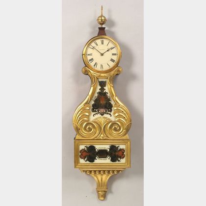 Federal-Style Mahogany and Gilt Gesso Lyre Banjo Timepiece