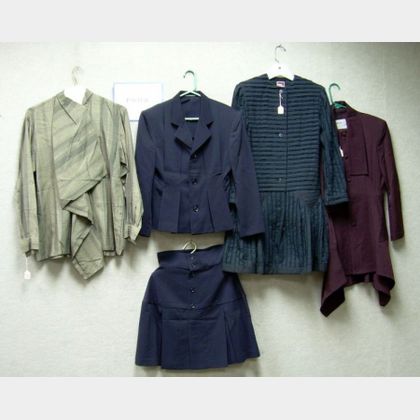 Seven Pieces of Issey Miyake and Yohji Yamamoto Clothing