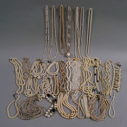 Large Group of Faux Pearl Costume Jewelry