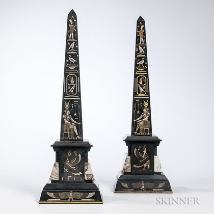 Pair of Continental Egyptian Revival Marble Obelisks
