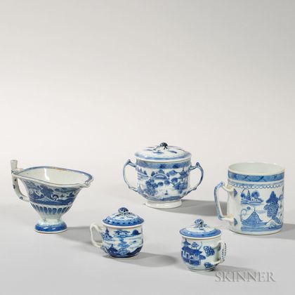 Five Canton Export Porcelain Table Items