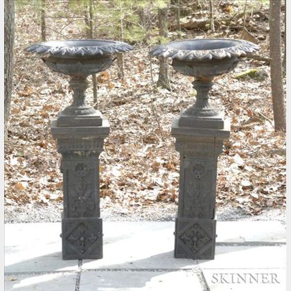 Pair of Black Painted Cast Iron Urns