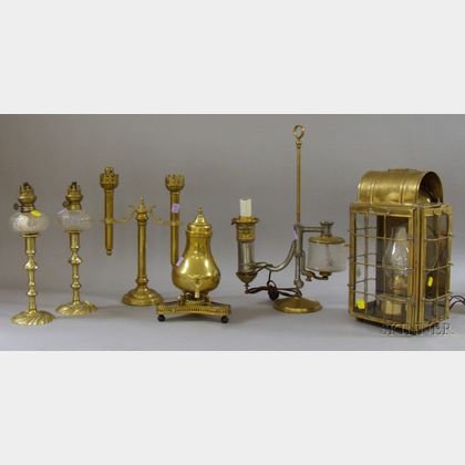 Group of Brass Lighting and Accessories