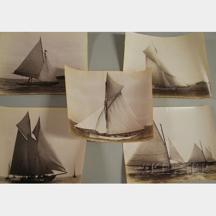 John S. Johnston (British/American, born c. 1839-1899) Lot of Five Yachting Images: Volunteer, Atlantic, Emerald, Spruce IV