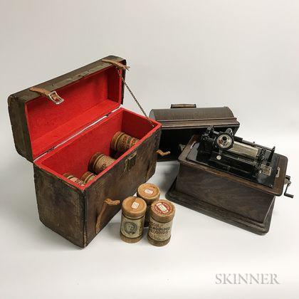 Edison Phonograph, Cylinders, and Horn. Estimate $200-400
