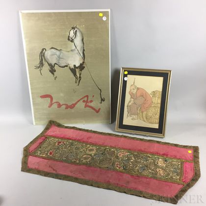 Two Asian Prints and a Continental Textile. Estimate $20-200