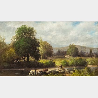 American School, 19th Century River Scene with Cows