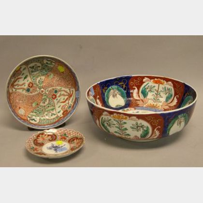 Imari Porcelain Plate and Two Bowls. 
