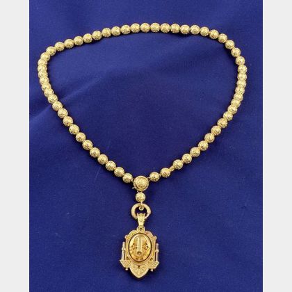 Etruscan Revival 18kt Gold Pendant Necklace