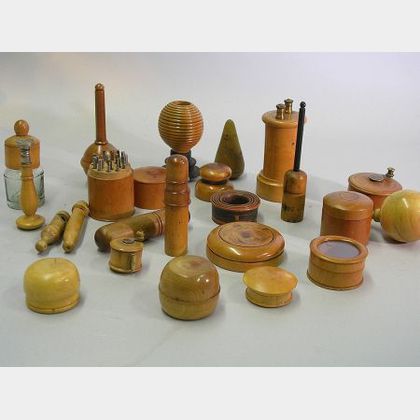 Group of Treen Tools and Technical Items