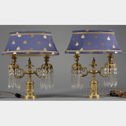 Pair of Neoclassical Bronze Two-Light Table Lamps