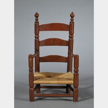 Red-painted Maple and Ash Child's Slat-back Armchair