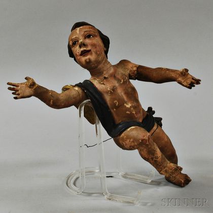 Carved Polychrome Painted Putto