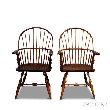 Two Wallace Nutting Carved Sack-back Windsor Chairs