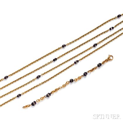Antique 14kt Gold, Amethyst, and Rock Crystal Watch Chain
