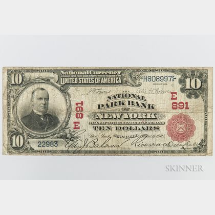 1902 The National Park Bank of New York Red Seal $10 Note