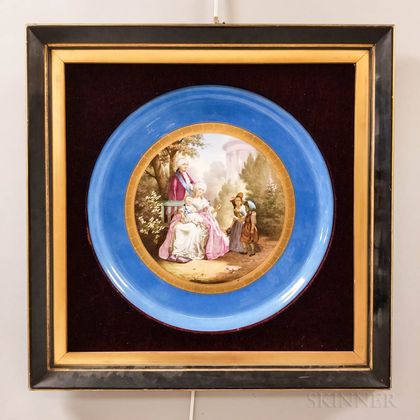Framed Sevres-style Hand-painted Figural Ceramic Charger