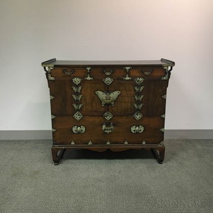 Korean Carved and Brass-mounted Hardwood Chest of Drawers