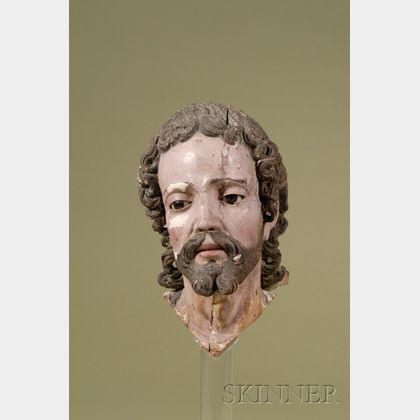 Spanish Colonial Painted and Carved Wood Santos Bust