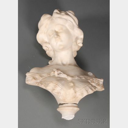 Italian Carved Alabaster Bust and Pedestal