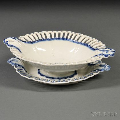 Pearlware Oval Footed Chestnut Basket and Stand