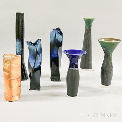 Six Angela Fina Art Pottery Vases