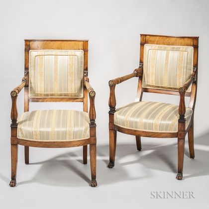 Pair of Neoclassical-style Beechwood Armchairs