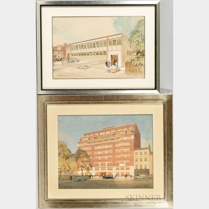 Edmund J. Thring (British, 1906-1985) Two Architectural Watercolor Renderings