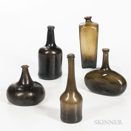 Five Blown 18th Century Bottles