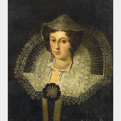 Flemish School, 17th Century Style Portrait of an Elegant Lady in an Elaborate Lace Collar