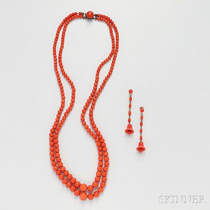 Coral Double-strand Bead Necklace