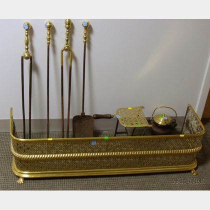 Seven Brass and Iron Fireplace and Hearth Items