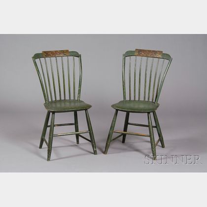 Pair of Green Paint Decorated Bamboo-turned Windsor Side Chairs