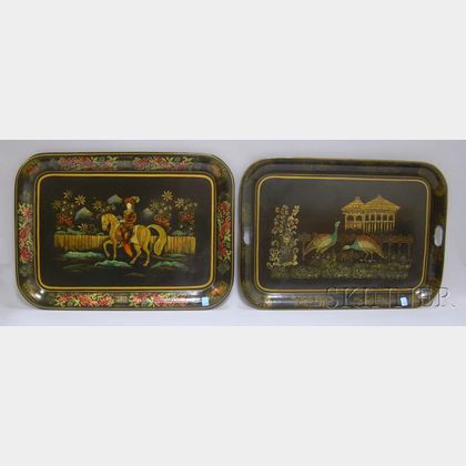 Five Large Paint-Decorated Tin Trays