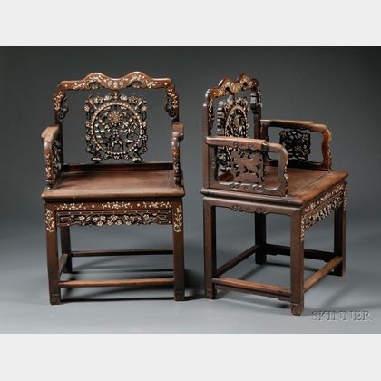 Pair of Mother-of-pearl-inlaid Chairs
