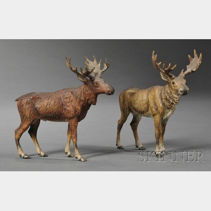 Two Austrian Cold-painted Bronze Figures of Moose