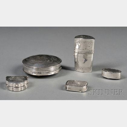 Five Silver Snuff and Pillboxes