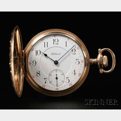 Waltham Riverside Maximus 14k gold filled cushion cased gentleman's  wristwatch, circa 1907, case. no. 6236583, circular silvered dial with  Arabic numerals, minute markers and subsidiary seconds, blued steel hands,  19 jewel adjusted