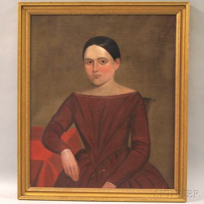American School, 19th Century Portrait of a Girl Wearing a Red Dress.