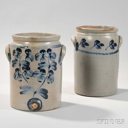 Two Cylindrical Cobalt-decorated Baltimore Stoneware Crocks