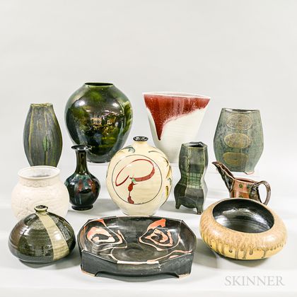 Twelve Contemporary Art Pottery Vases and Bowls