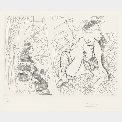 Pablo Picasso (Spanish, 1881-1973) Raphaël et la Fornarina XI: Le Pape est bouche bée dans son fauteuil