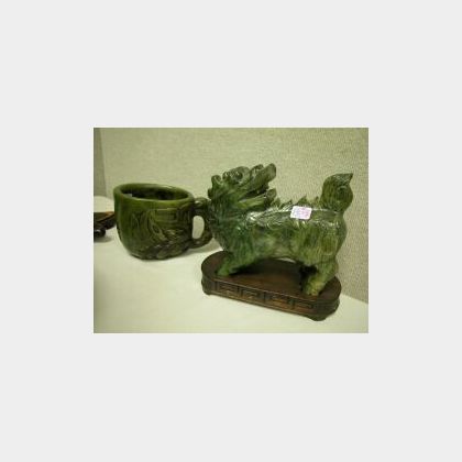 Chinese Carved Jade Foo Dog and Large Cup. 