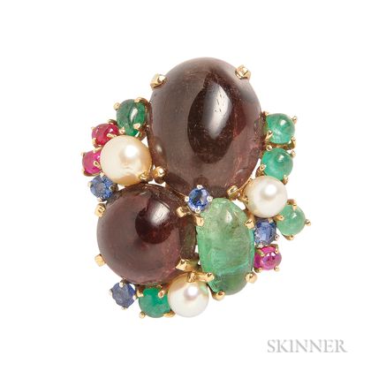 Colored Stone and Cultured Pearl Brooch, Patricia Schepps Vaill, Seaman Schepps