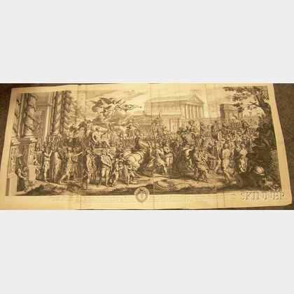 Unframed Engraving by Gerald Audran After Charles le Brun Entitled The Triumphal Entry of Constantine into Rome